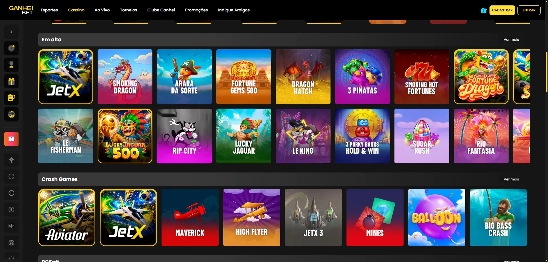 Jogos de cassino slots e live casino disponíveis na Ganhei Bet